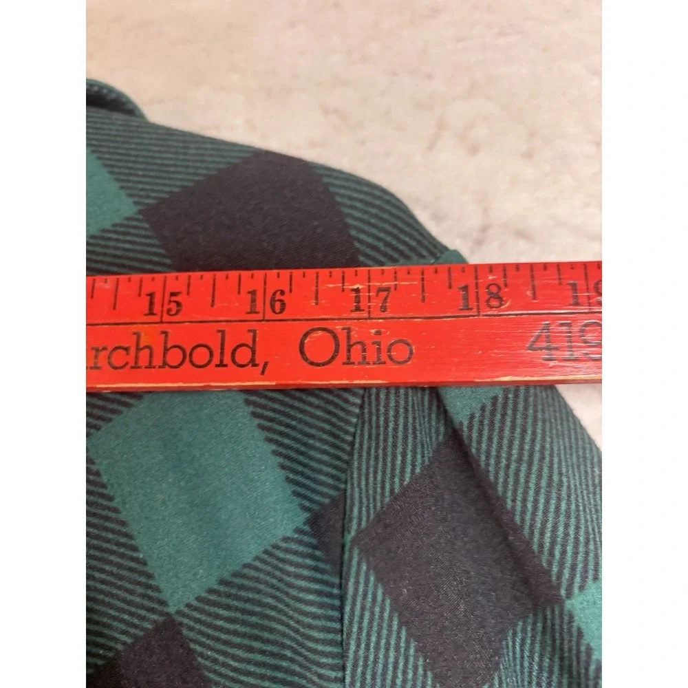 Woman Within 1X Buffalo Plaid Check Shirt Half Button Green/Black Long Sleeve